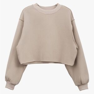 Amazhiyu Cropped Sweatshirt Long Sleeves Pullover Fleece Crop Top Medium Tan
